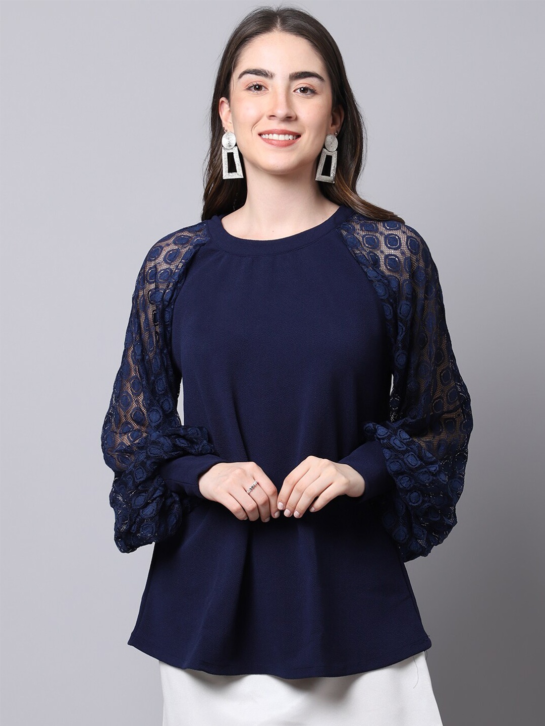 

Sugathari Cuffed Sleeve Sheen Top, Navy blue