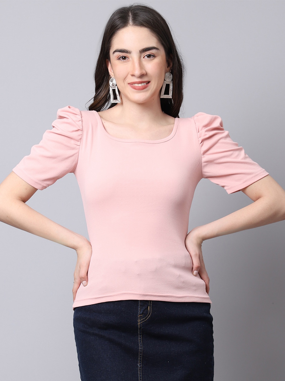 

Sugathari Puff Sleeve Square Neck Top, Peach