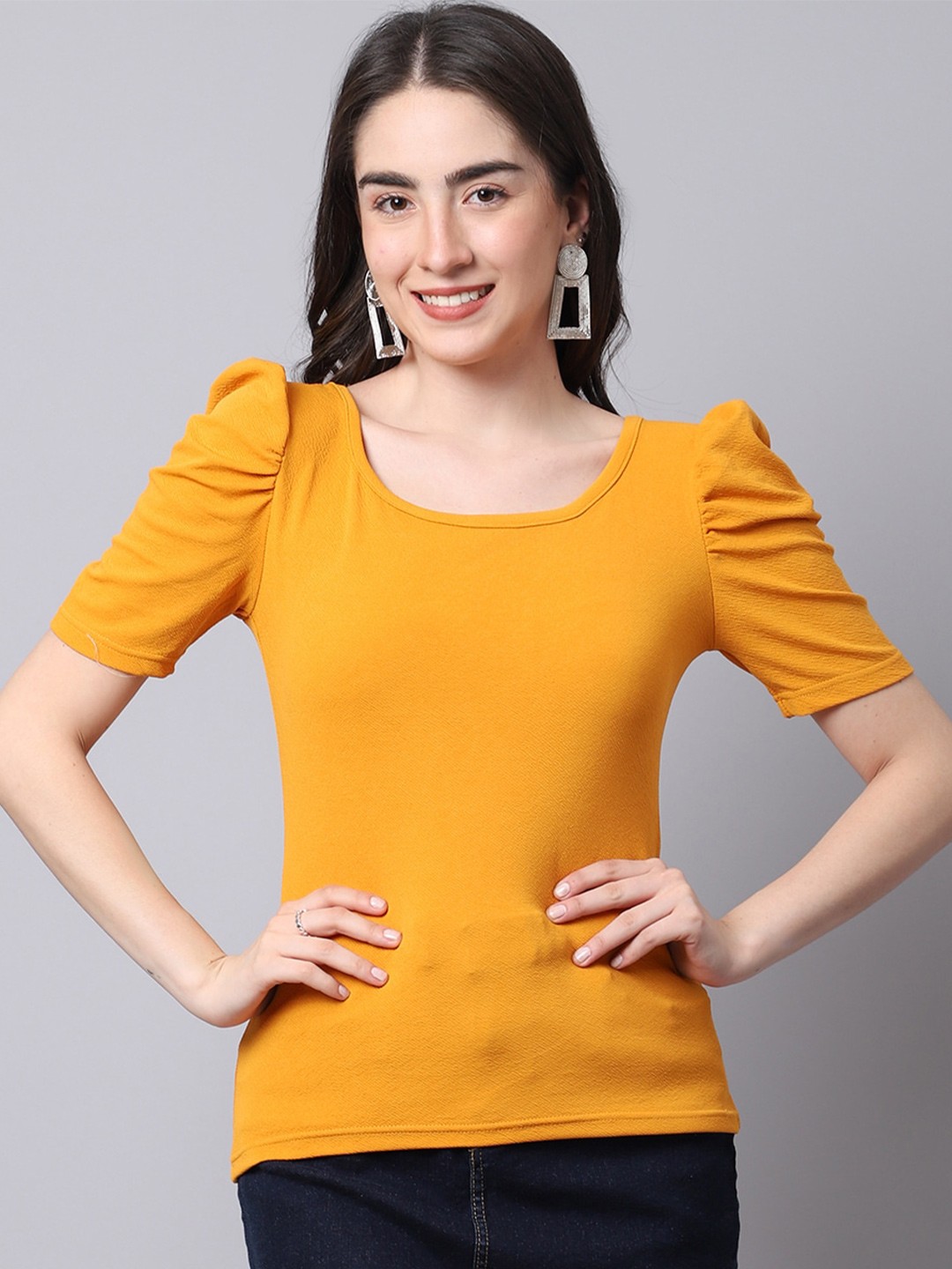 

Sugathari Square Neck Puff Sleeve Top, Mustard