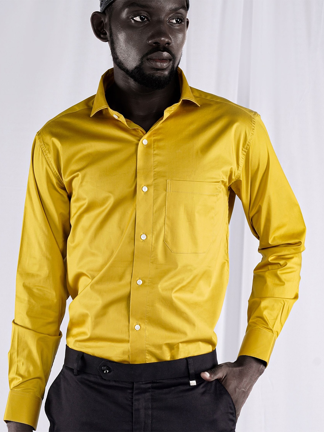 

FRENCH CROWN Standard Spread Collar Cotton Casual Shirt, Yellow