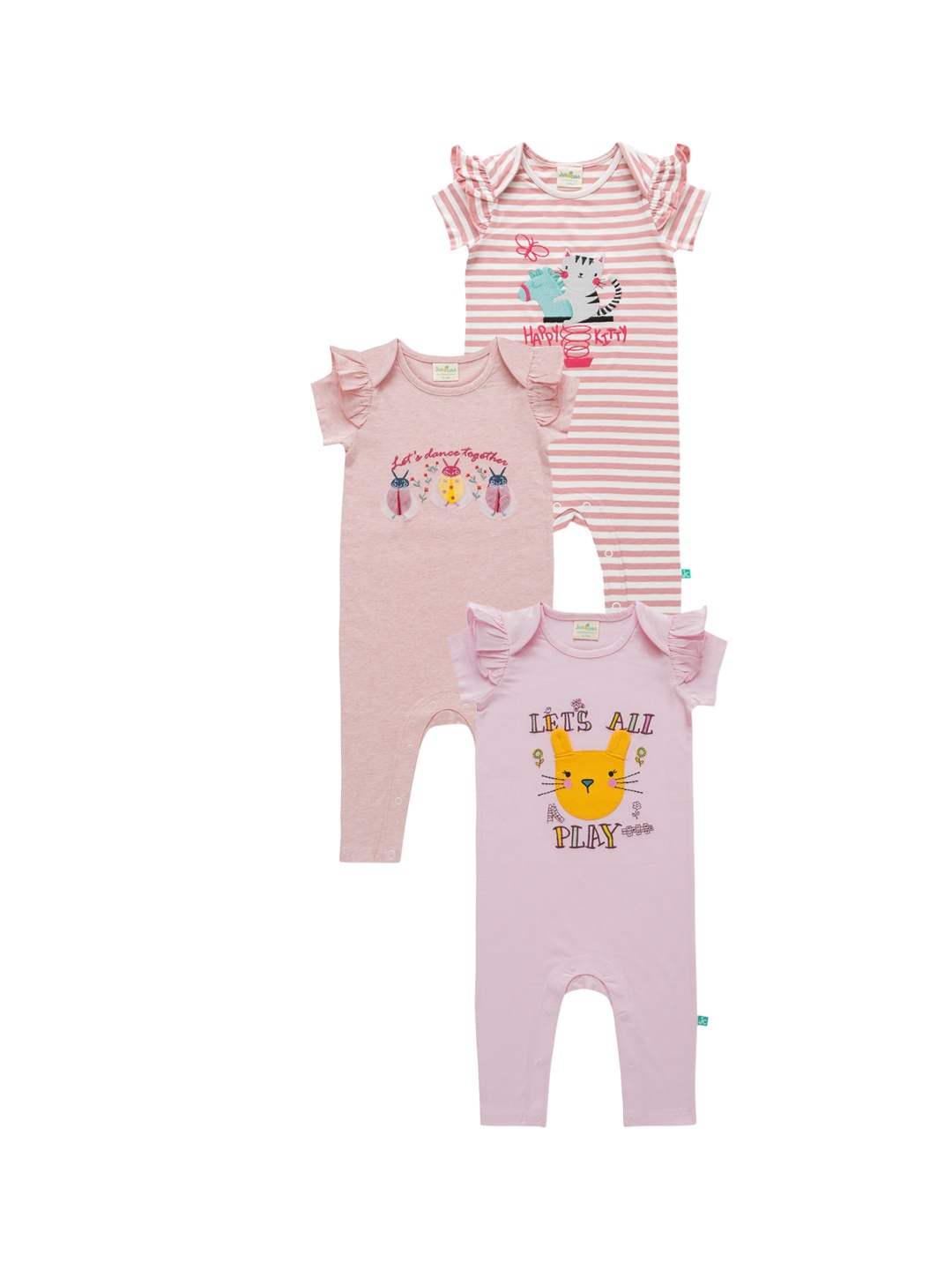 

JusCubs Infants Girls Pack Of 3 Cotton Printed Rompers, Purple