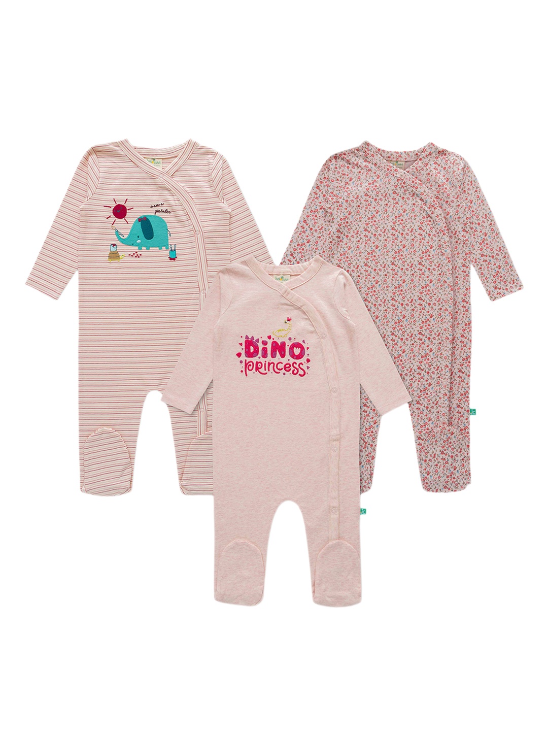 

JusCubs Infant Girls Pack Of 3 Printed Cotton Sleepsuit, Pink