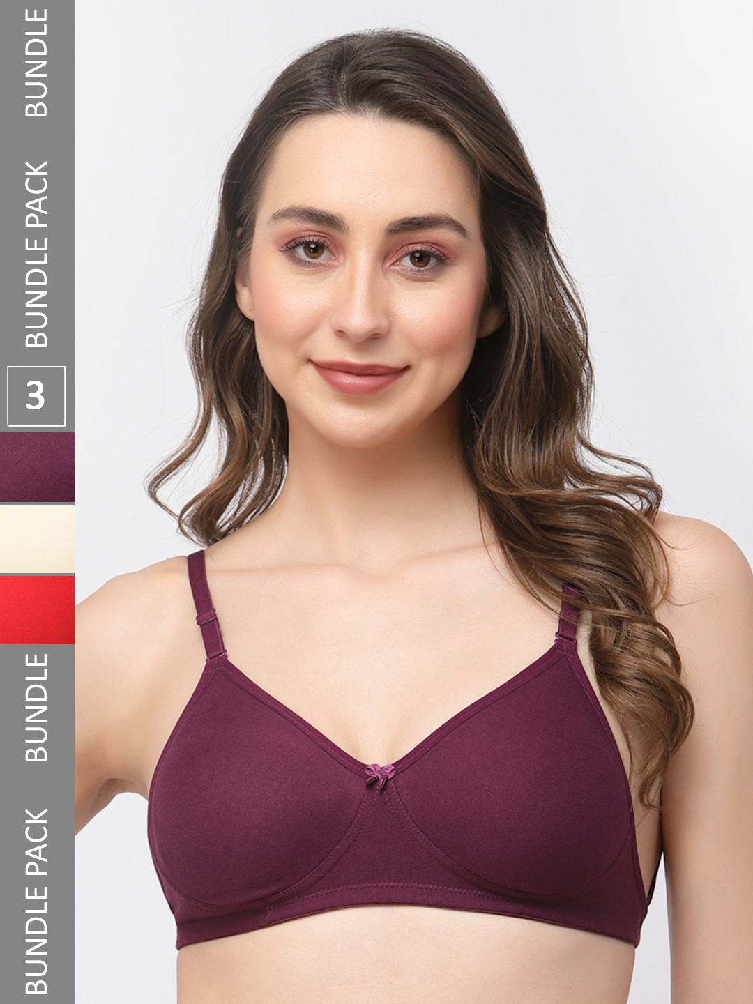 

College Girl Pack Of 3 Full Coverage Cotton Bra, Red