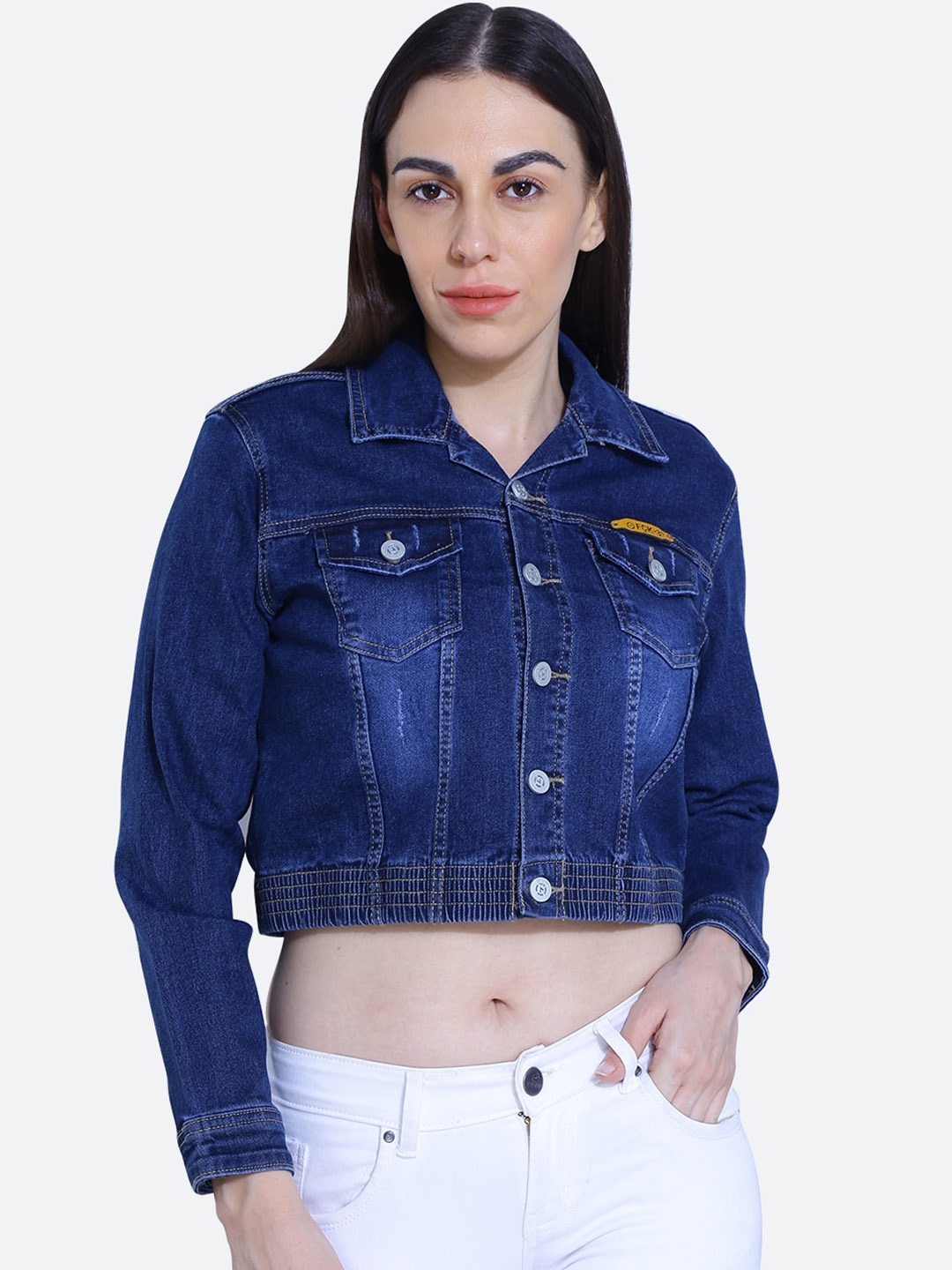 

FCK-3 Washed Crop Cotton Denim Jacket, Blue