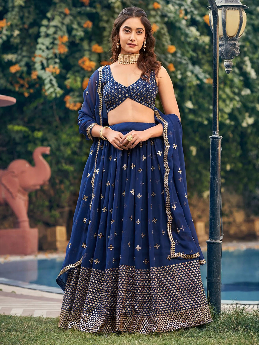 

Kedar Fab Embroidered Semi-Stitched Lehenga & Blouse With Dupatta, Blue