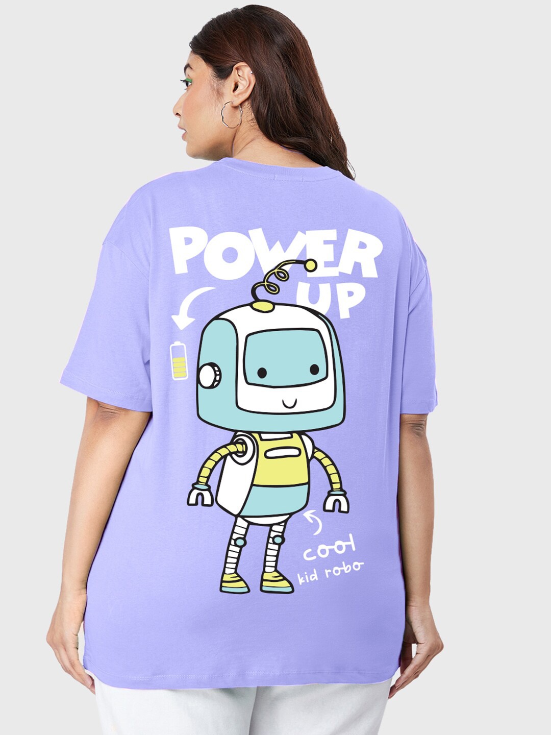 

Bewakoof Purple Power Up Graphic Printed Oversized Plus Size T-shirt