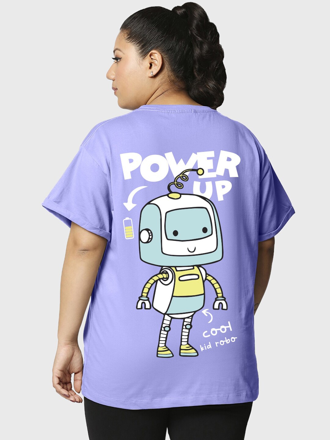 

Bewakoof Plus Size Purple Power Up Printed Oversized Cotton T-shirt