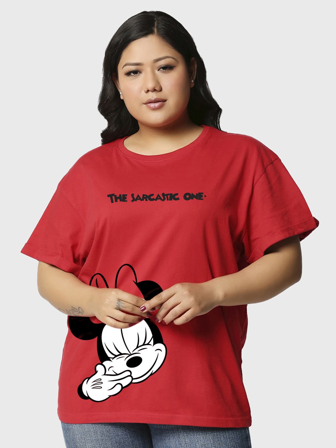 

Bewakoof Plus Graphic Printed Plus Size Boyfriend T-shirt, Red