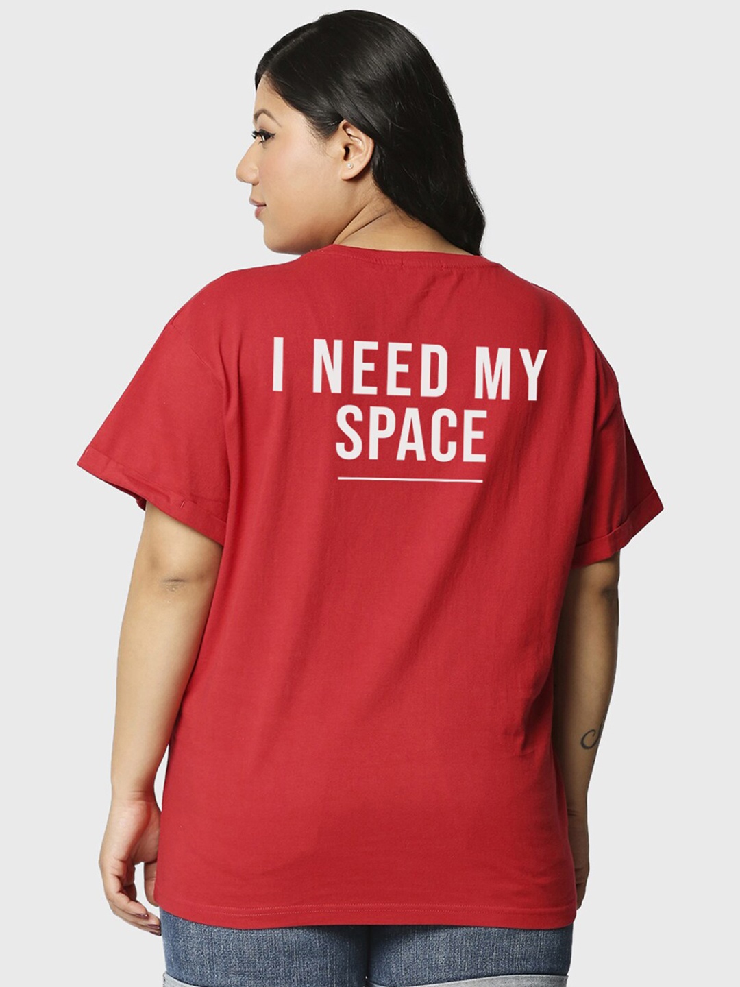

Bewakoof X Official Nasa Merchandise Women Graphic Printed Plus Size Boyfriend T-shirt, Red