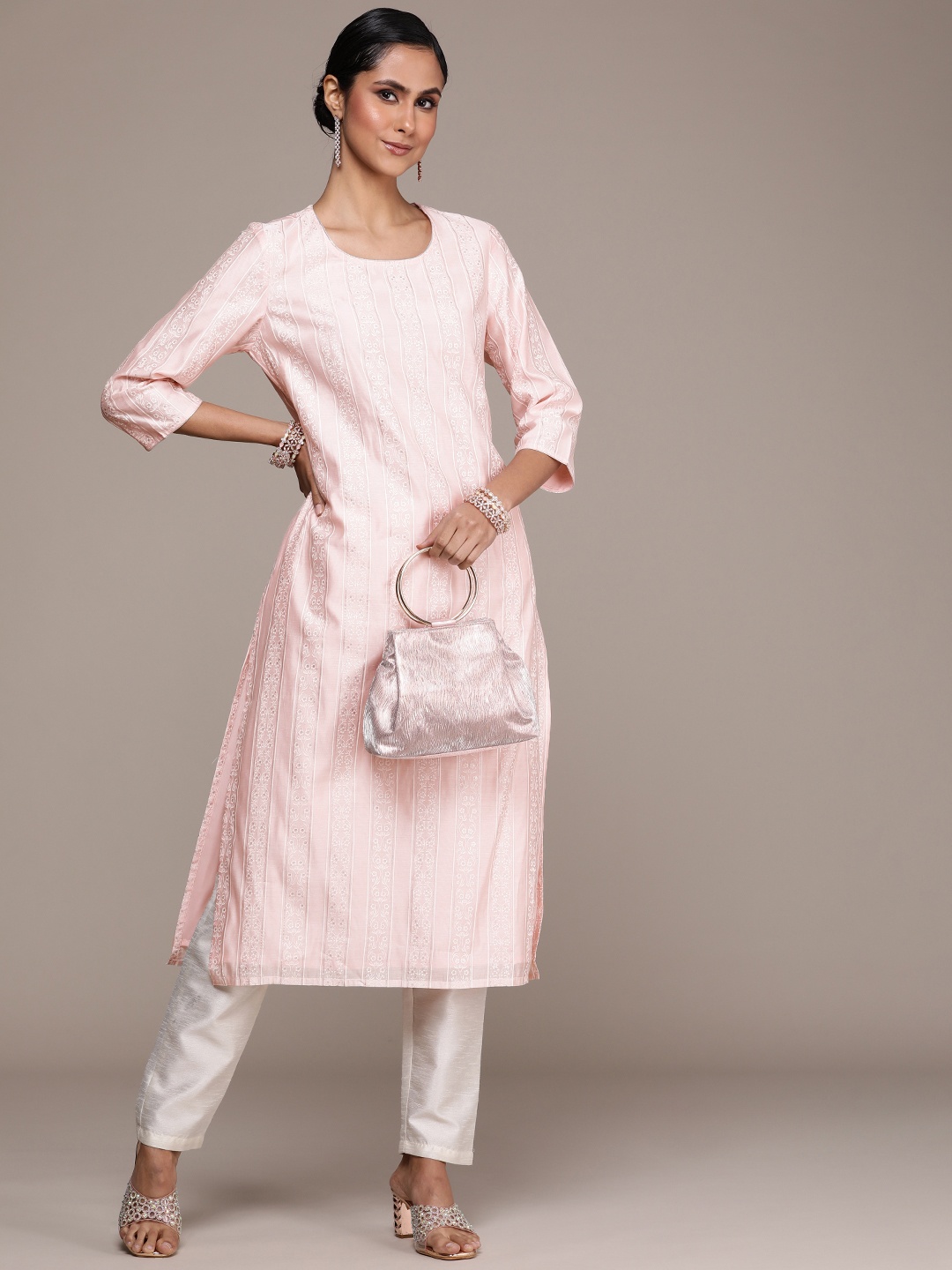 

House of Pataudi Floral Printed Straight Jashn Kurta, Pink
