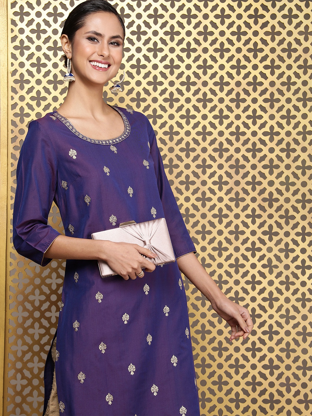 

House of Pataudi Embellished Straight Jashn Kurta, Purple