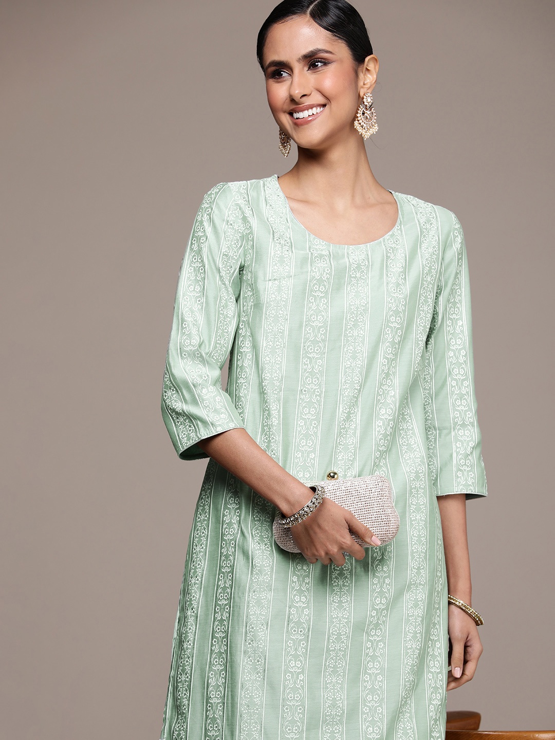 

House of Pataudi Jashn Ethnic Motifs Printed Kurta, Green