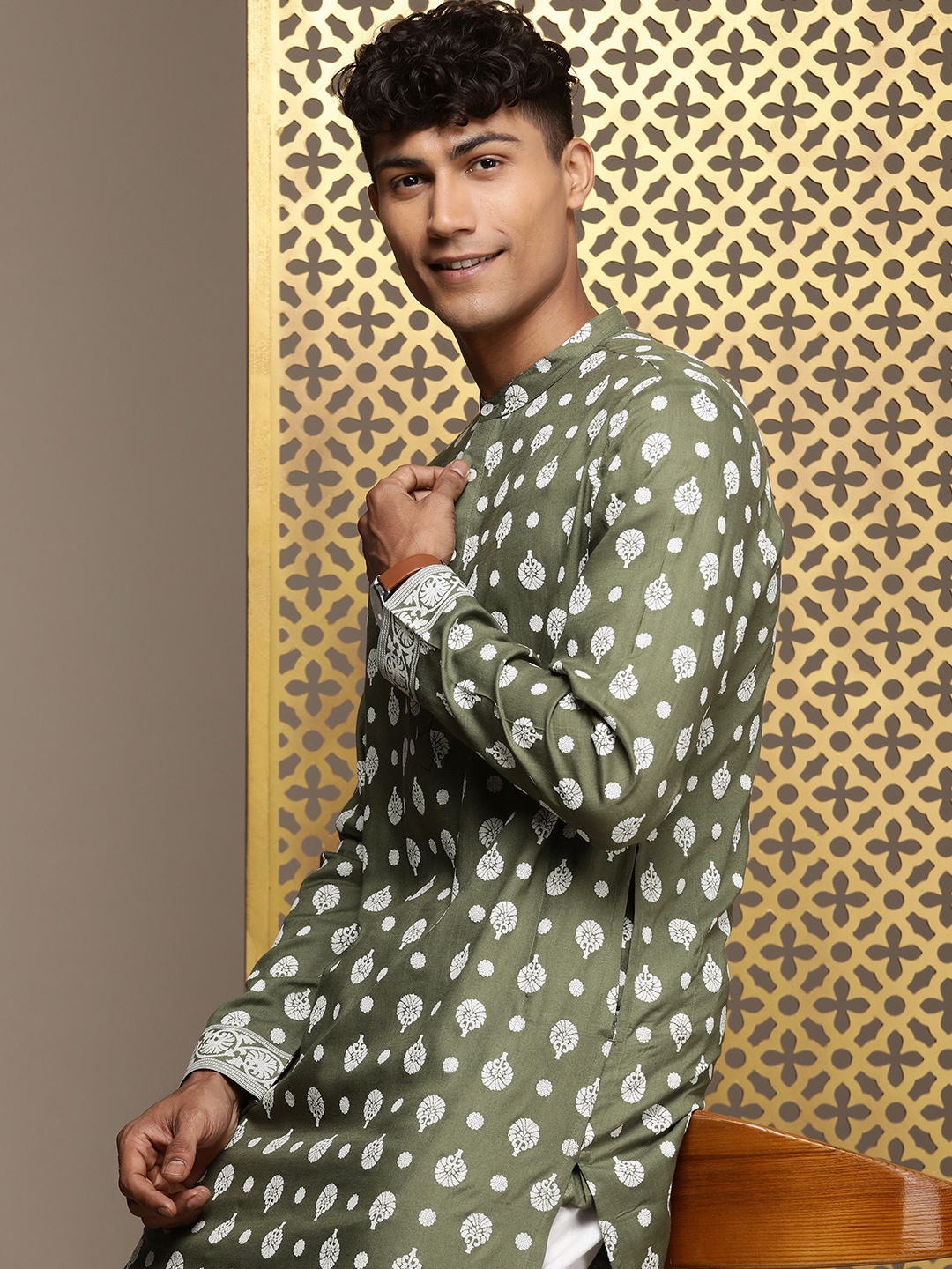 

House of Pataudi Jashn Ethnic Motifs Printed Kurta, Green