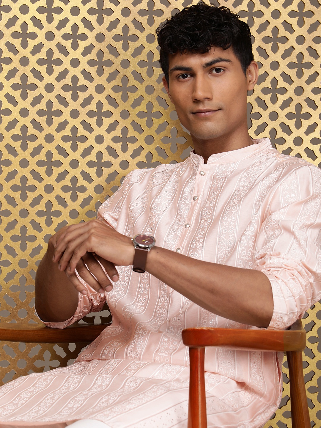 

House of Pataudi Ethnic Motifs Printed Straight Jashn Kurta, Pink