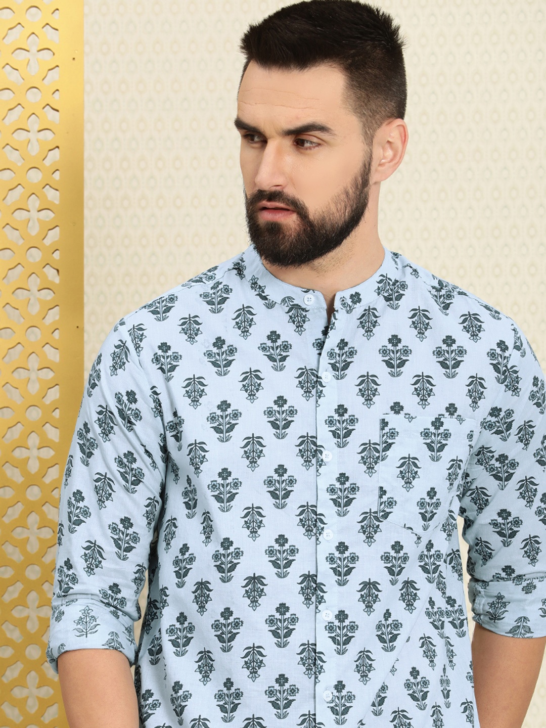

House of Pataudi Ethnic Motifs Printed Rozana Casual Shirt, Blue
