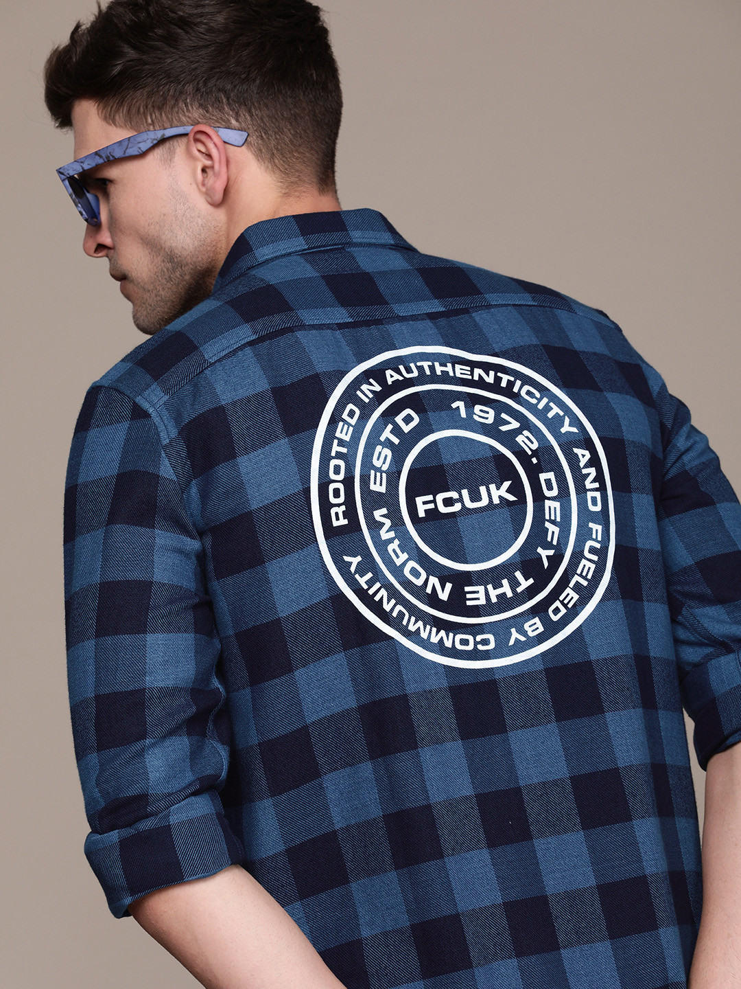 

FCUK Buffalo Checks Opaque Pure Cotton Casual Shirt, Blue
