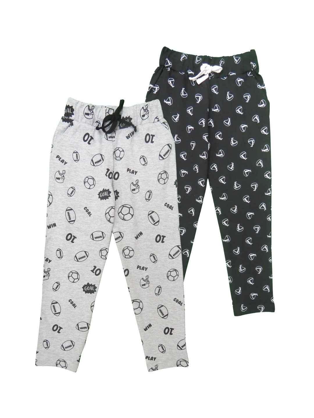 

Clothe Funn Boys Pack Of 2 Printed Cotton Track Pants, Black