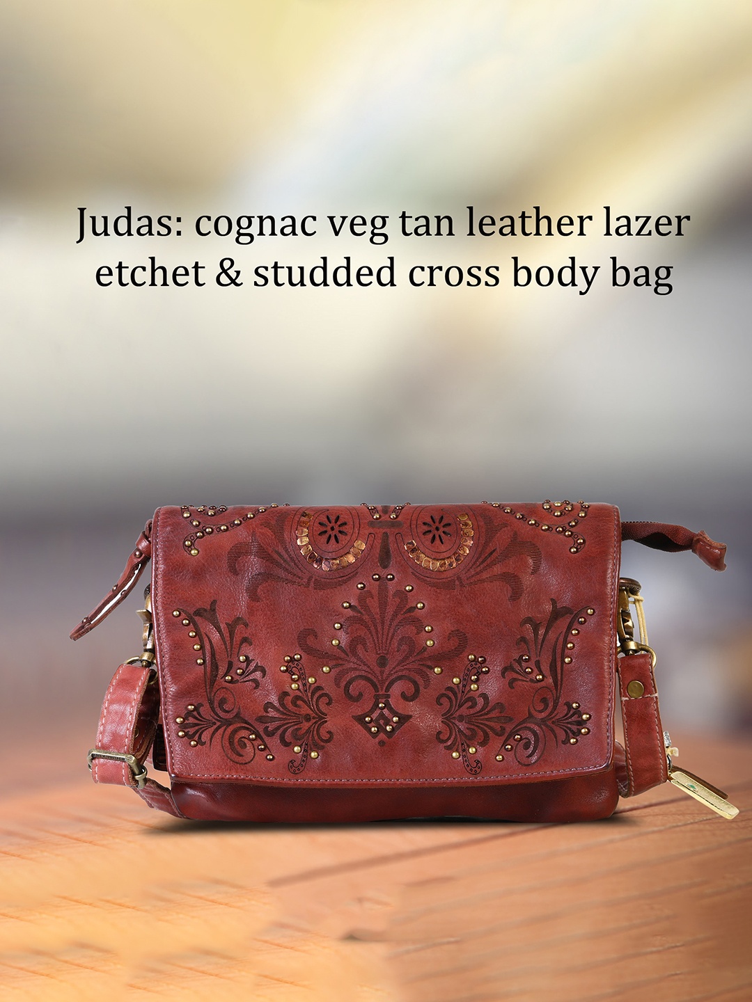 

ART N VINTAGE Printed Leather Structured Sling Bag, Brown