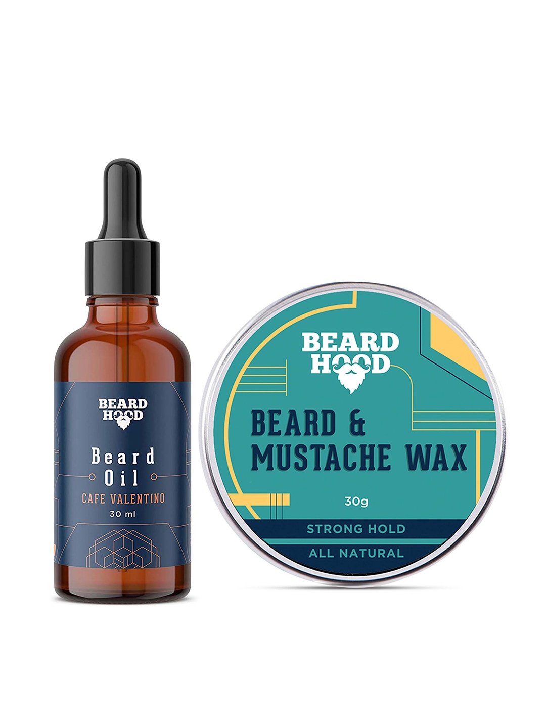 

Beardhood Pack of 2 Cafe Valentino Beard Oil & Natural Mustache Wax - Strong Hold, Na