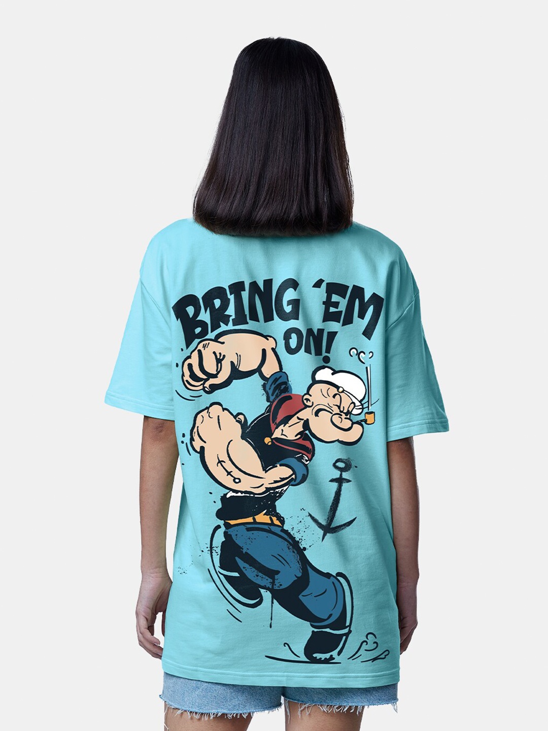 

The Souled Store Blue Popeye Printed Pure Cotton Oversized Fit T-shirt