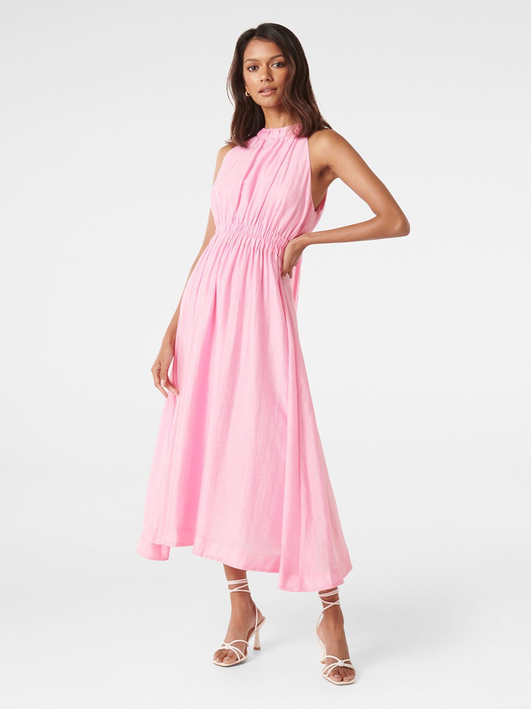 

Forever New Smocked Halter Neck Fit & Flare Midi Dress, Pink