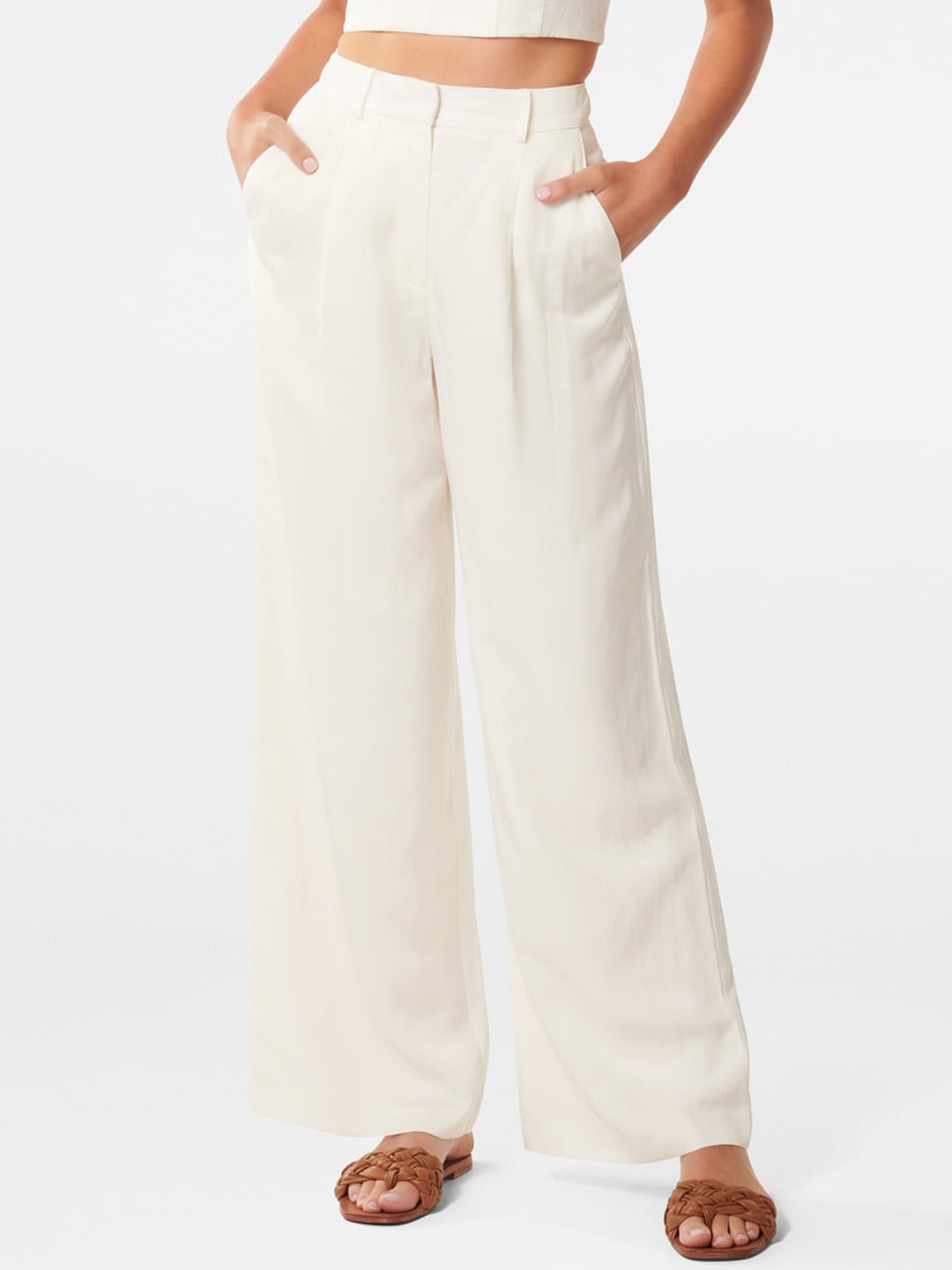 

Forever New Women High-Rise Pleated Parallel Trousers, White