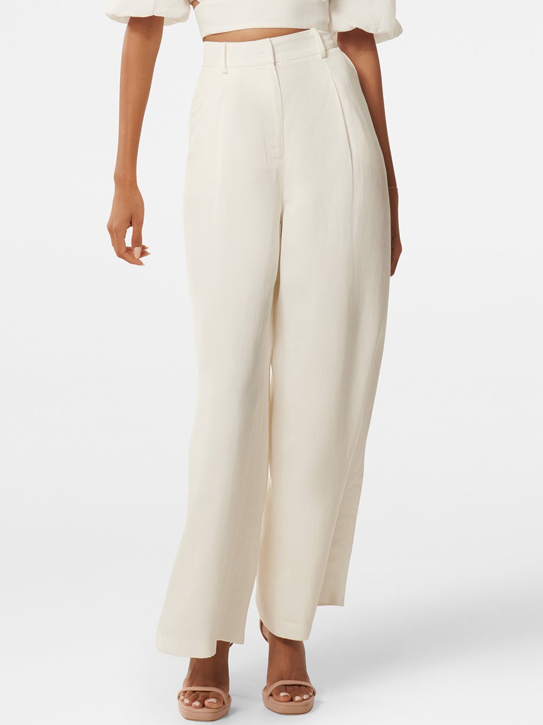 

Forever New Women High-Rise Pleated Parallel Trousers, White