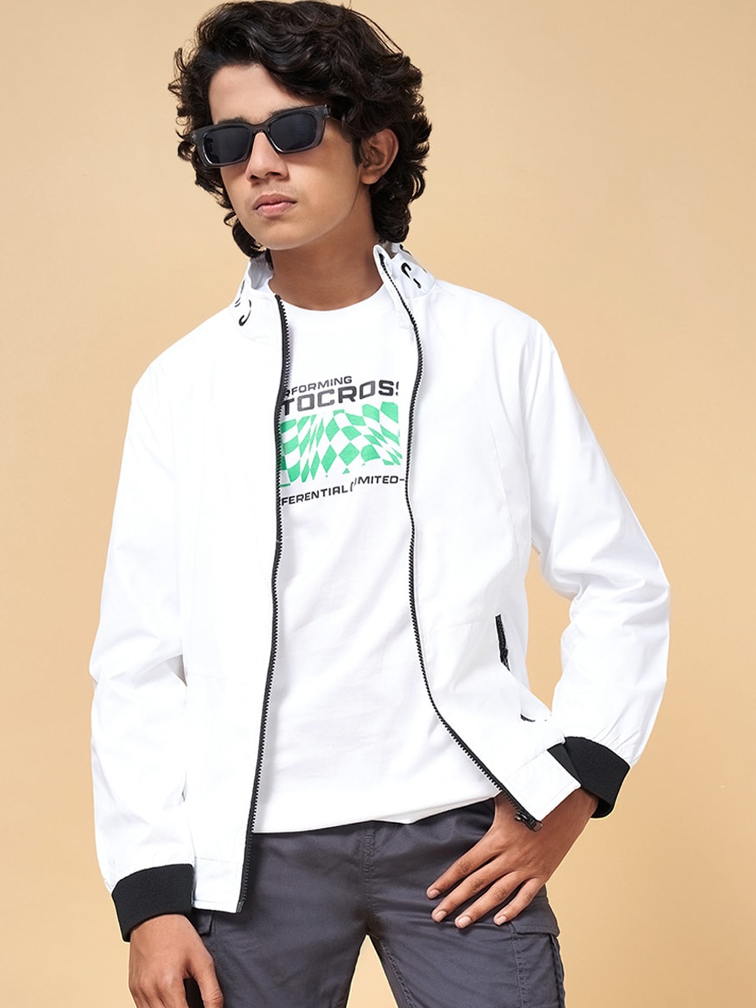 

Coolsters by Pantaloons Boys Mock Collar Bomber Jacket, White