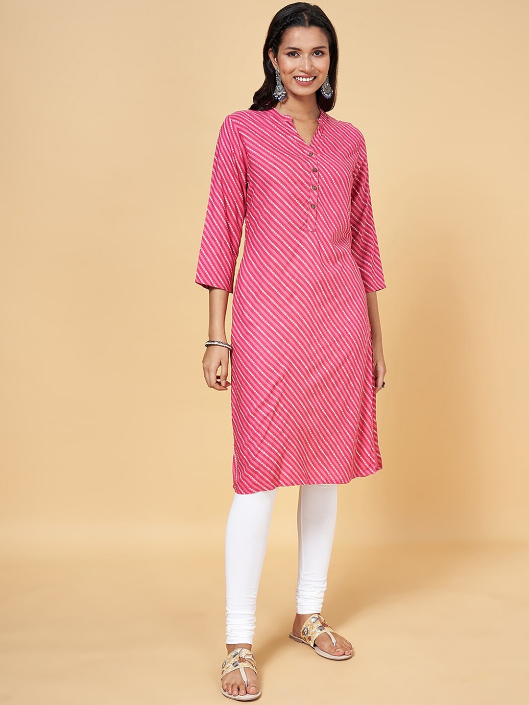 

RANGMANCH BY PANTALOONS Striped Straight Kurta, Pink