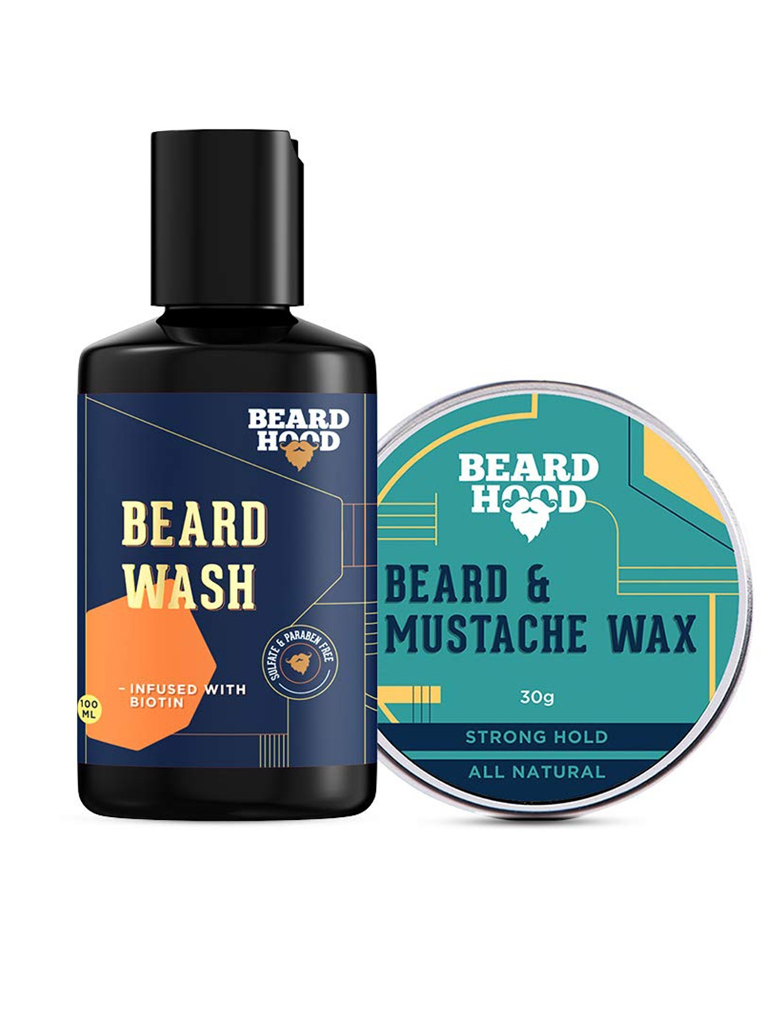 

Beardhood Pack of 2 Natural Moustache Wax - Strong Hold & Beard Growth Wash, Yellow