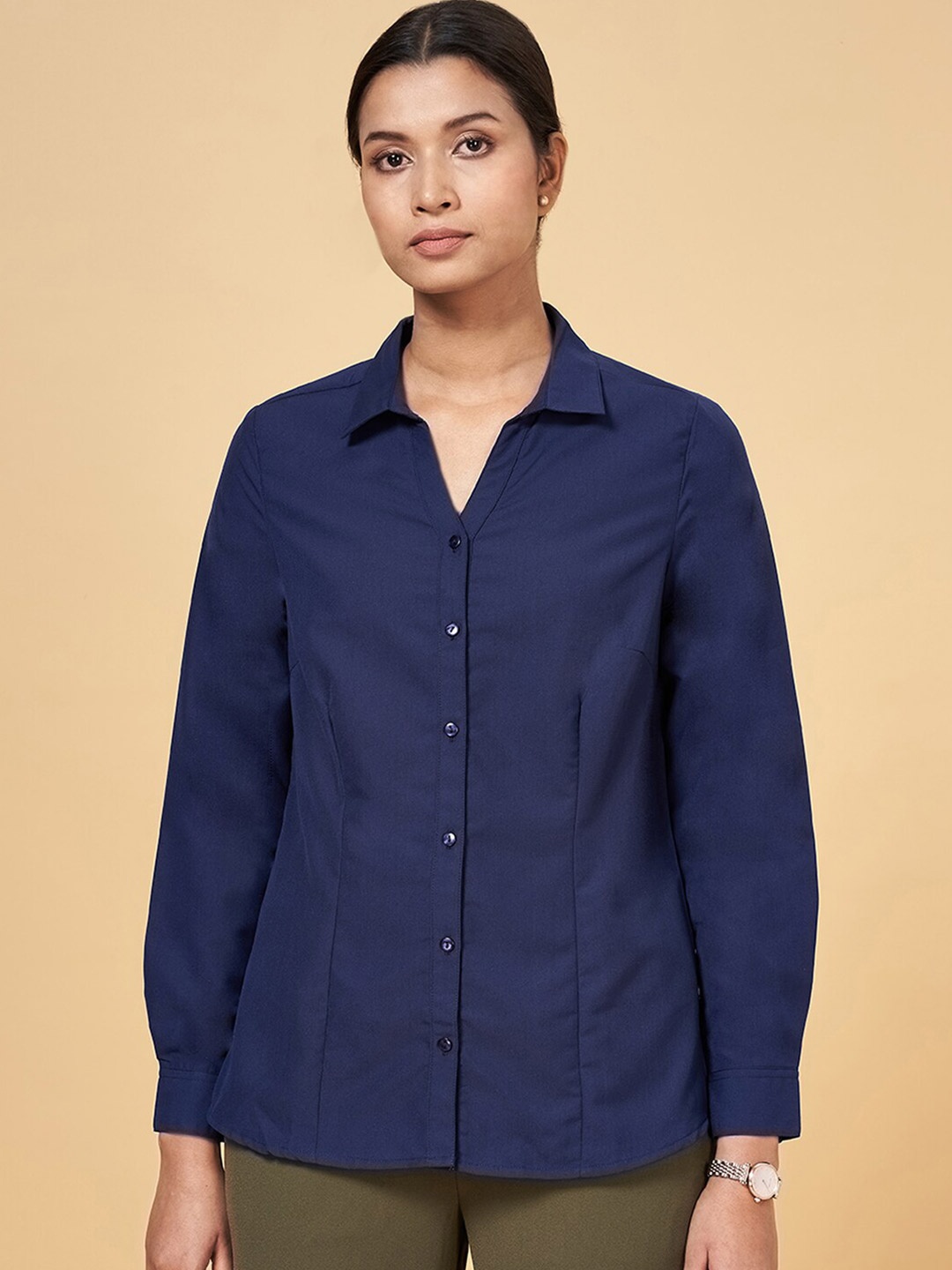 

Annabelle by Pantaloons Spread Collar Formal Shirt, Navy blue