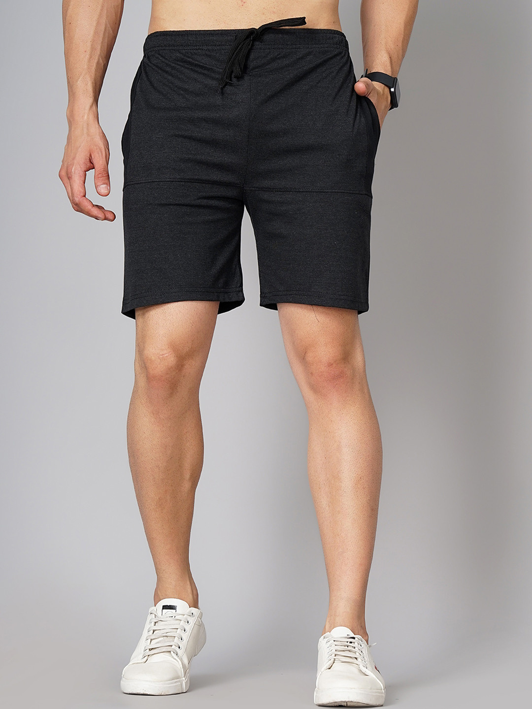 

MADSTO Men Mid Rise Cotton Sports Shorts, Charcoal
