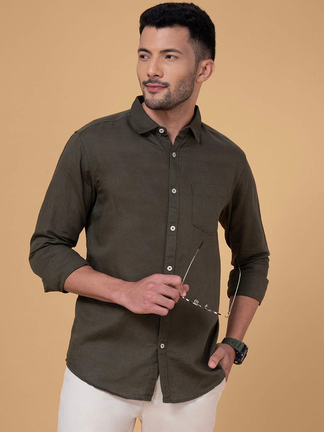 

BYFORD by Pantaloons Slim Fit Cotton Casual Shirt, Olive