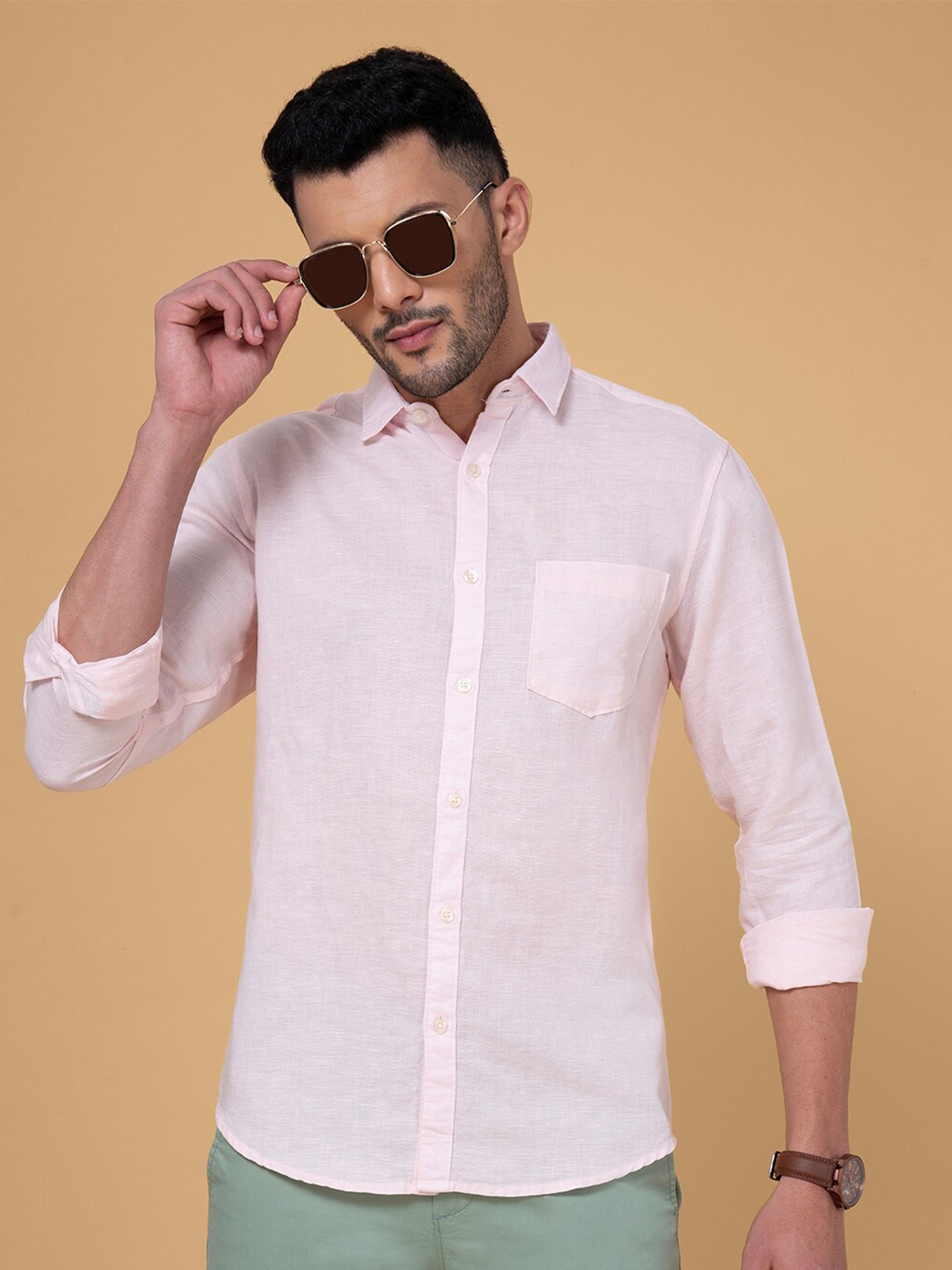 

BYFORD by Pantaloons Slim Fit Cotton Casual Shirt, Pink