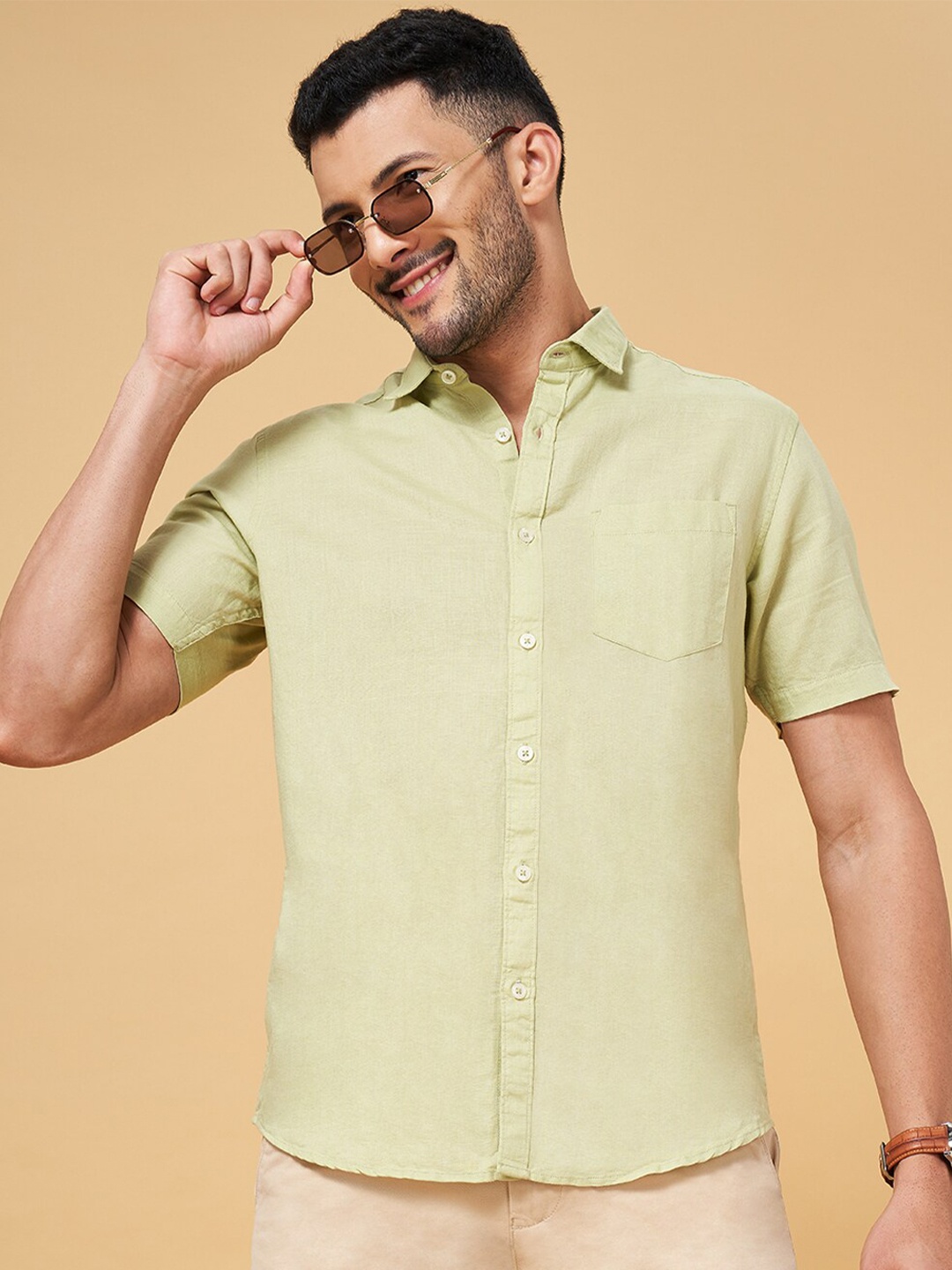 

BYFORD by Pantaloons Slim Fit Linen Cotton Casual Shirt, Green