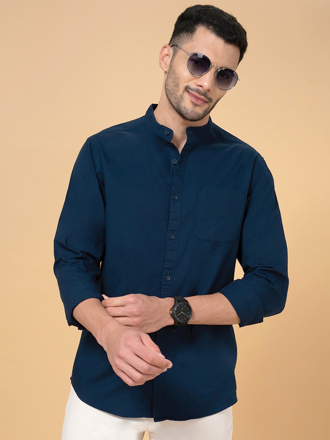 

BYFORD by Pantaloons Slim Fit Cotton Casual Shirt, Navy blue