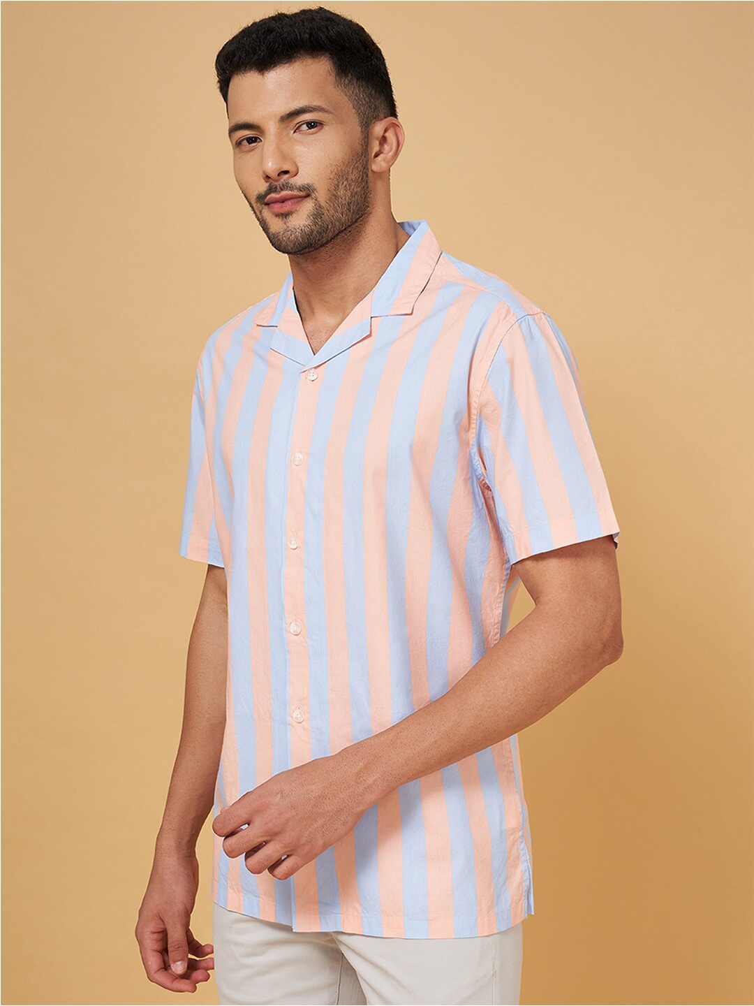 

BYFORD by Pantaloons Cuban Collar Striped Casual Shirt, Peach