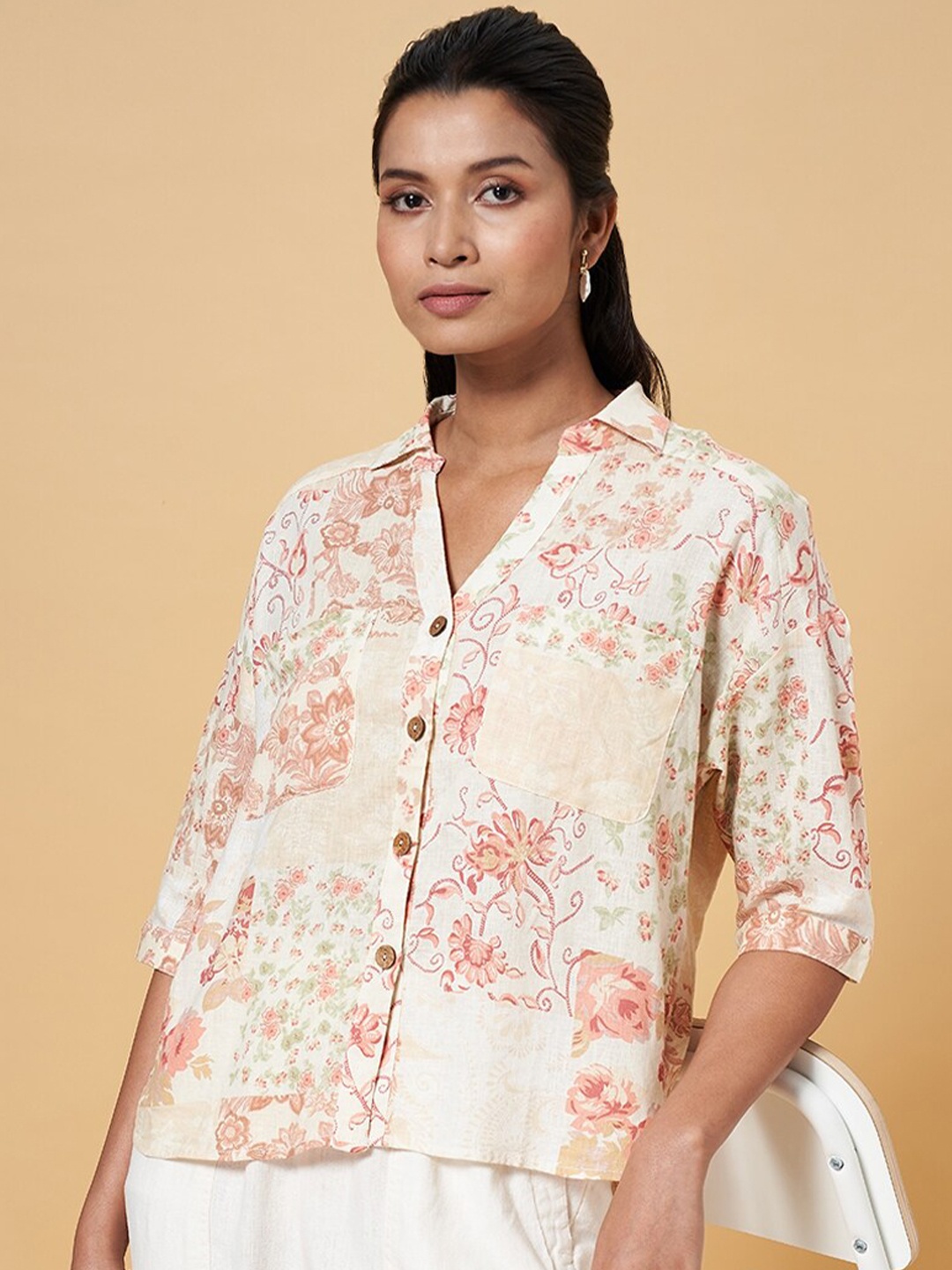 

Honey by Pantaloons Floral Printed Casual Shirt, Off white