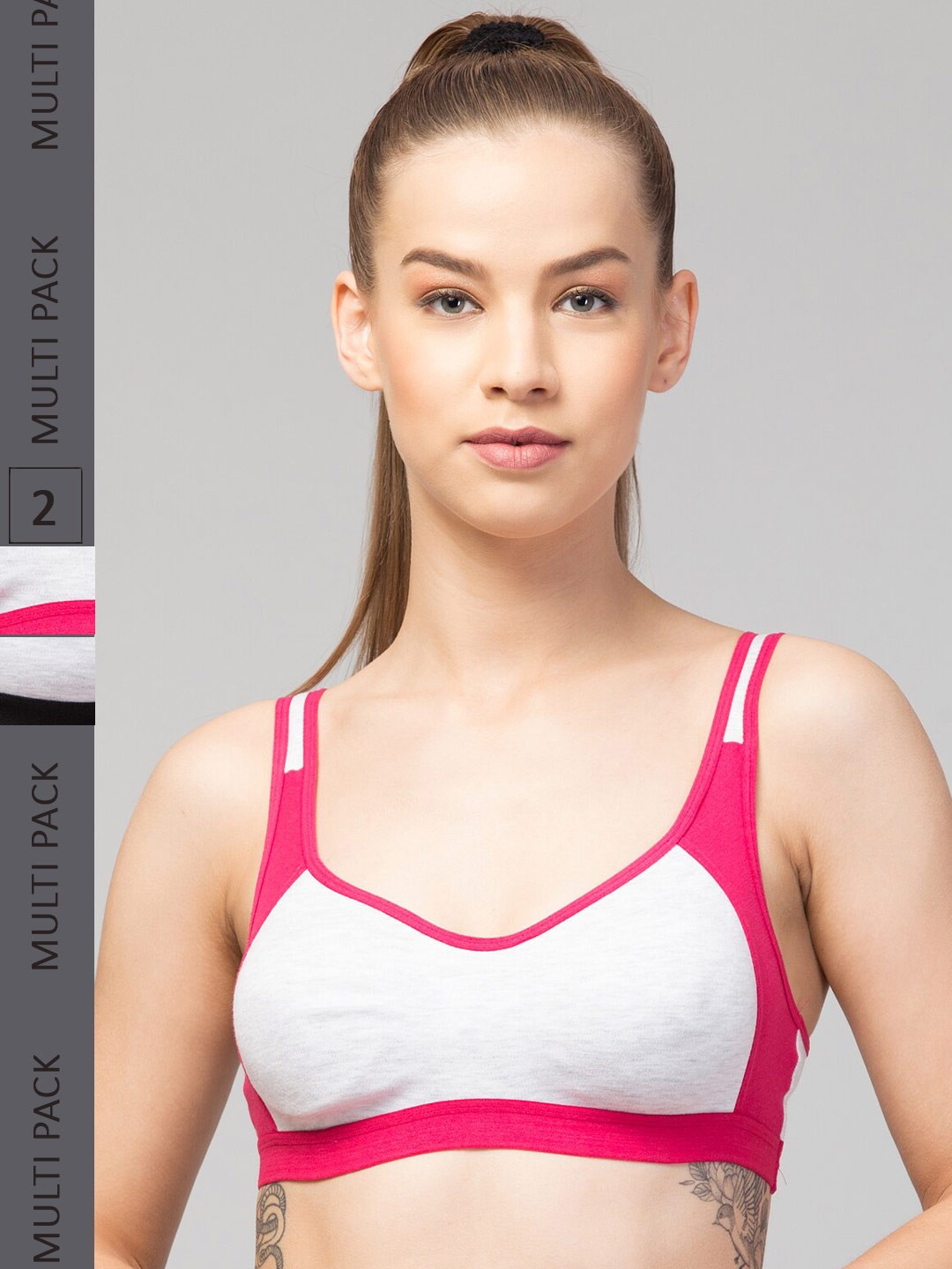 

Apraa & Parma Pack Of 2 Colourblocked Full Coverage Sports Cotton Bra, Black