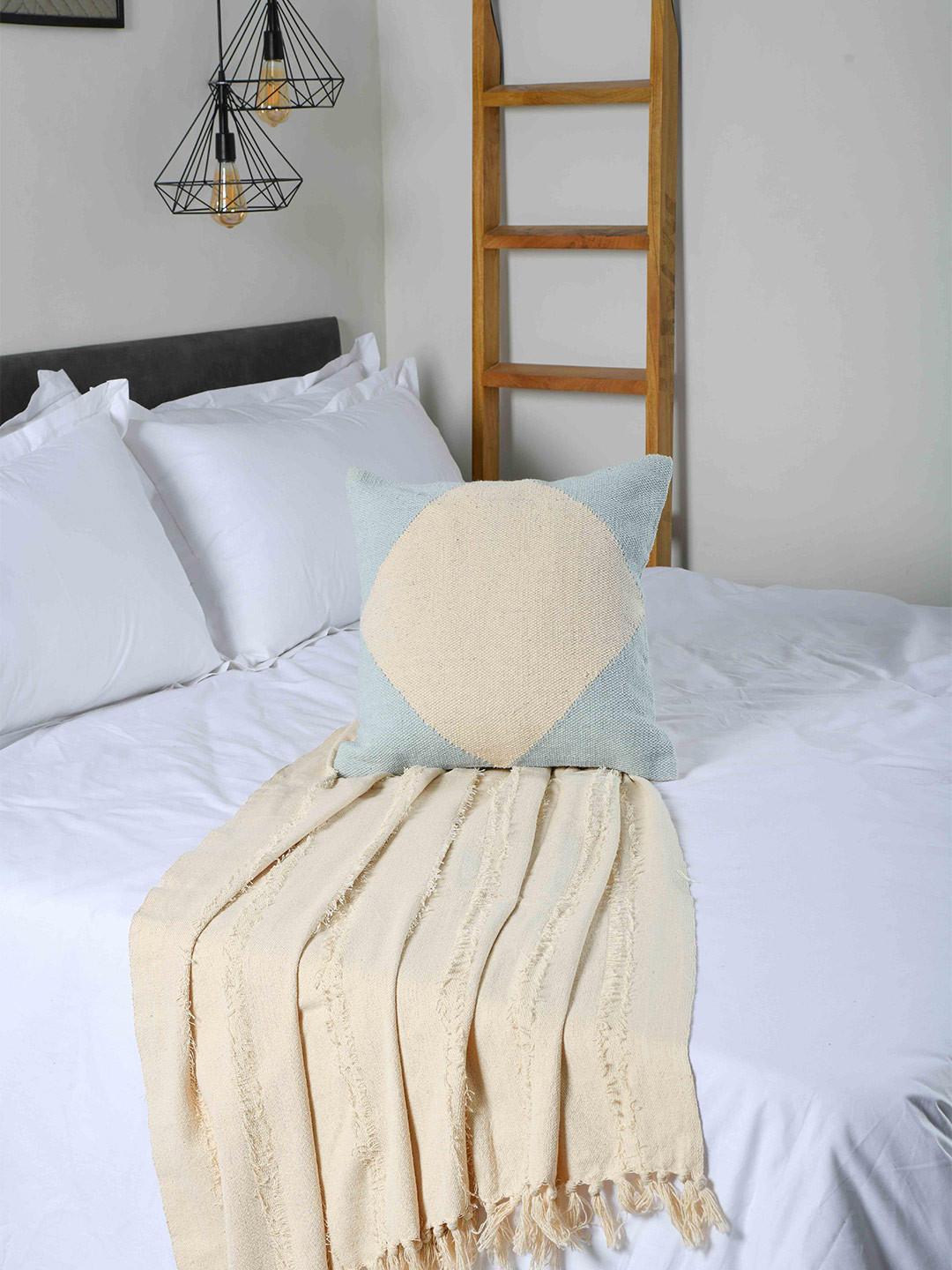 

THE SEWING CREST 2 Pieces Colourblocked Square Cushion Covers, Beige