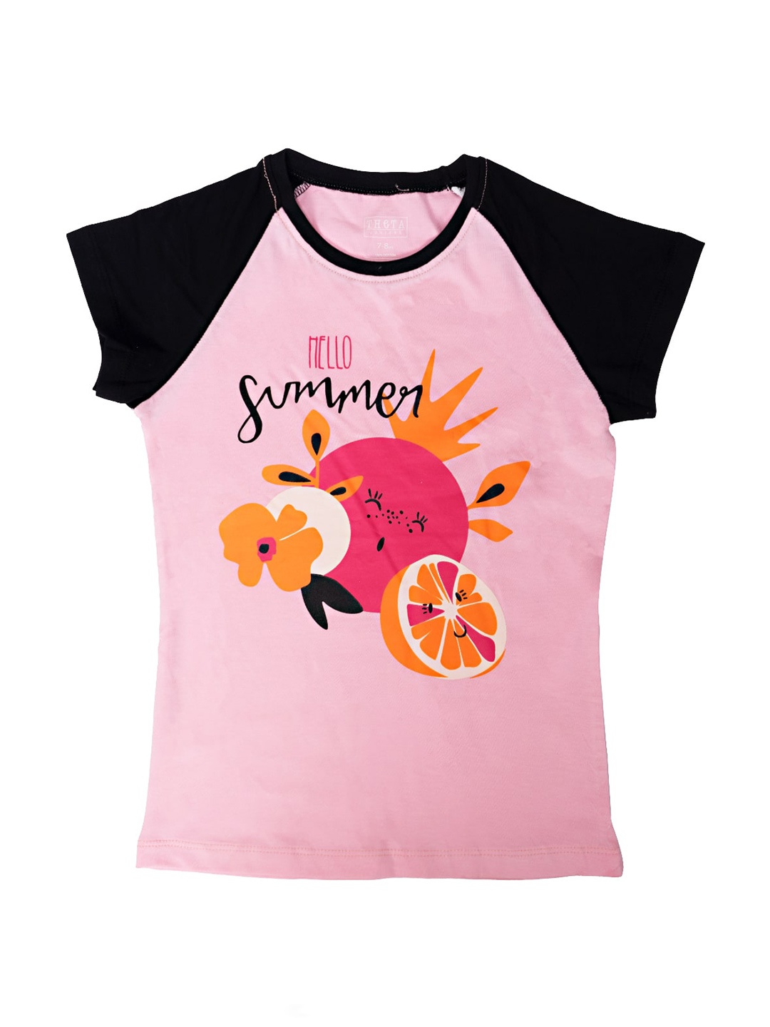 

THETA Girls Graphic Printed Raglan Sleeves Cotton Top, Pink
