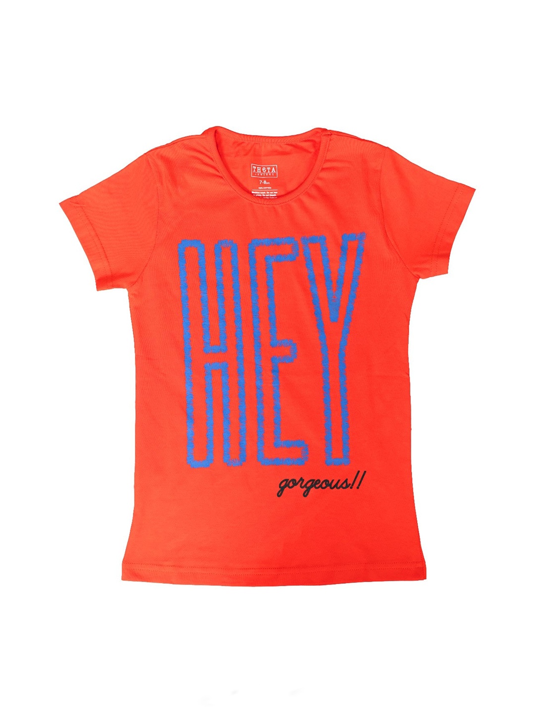 

THETA Girls Typography Printes Cotton Top, Orange