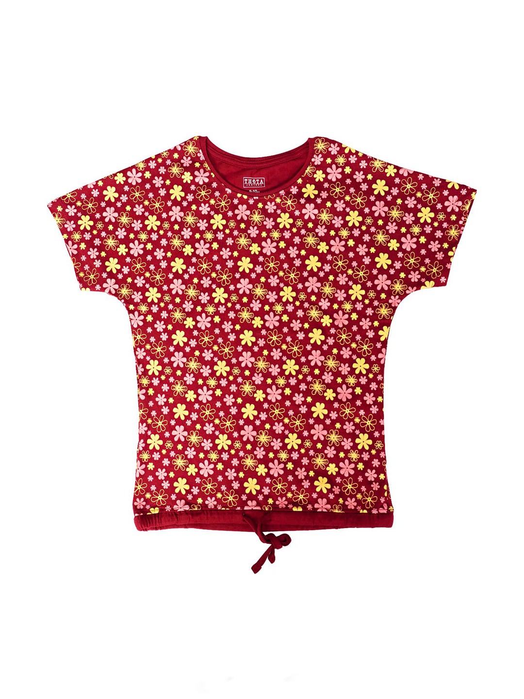 

THETA Girls Floral Printed Extended Sleeves Tie-Ups Cotton Top, Maroon