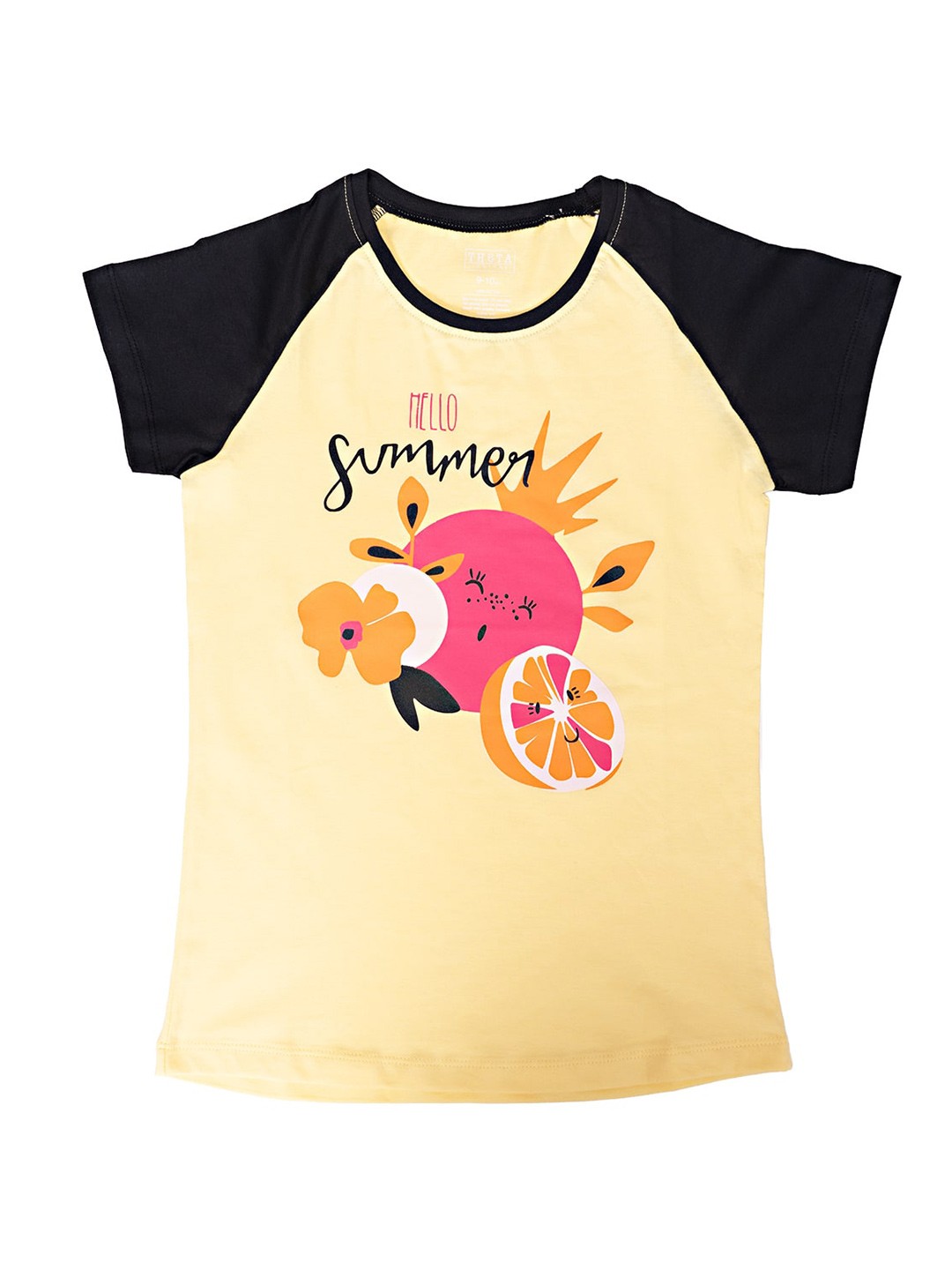 

THETA Girls Graphic Printed Raglan Sleeves Cotton Top, Yellow