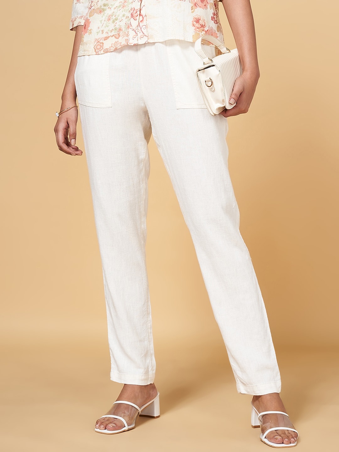 

Honey by Pantaloons Women High-Rise Trousers, Off white
