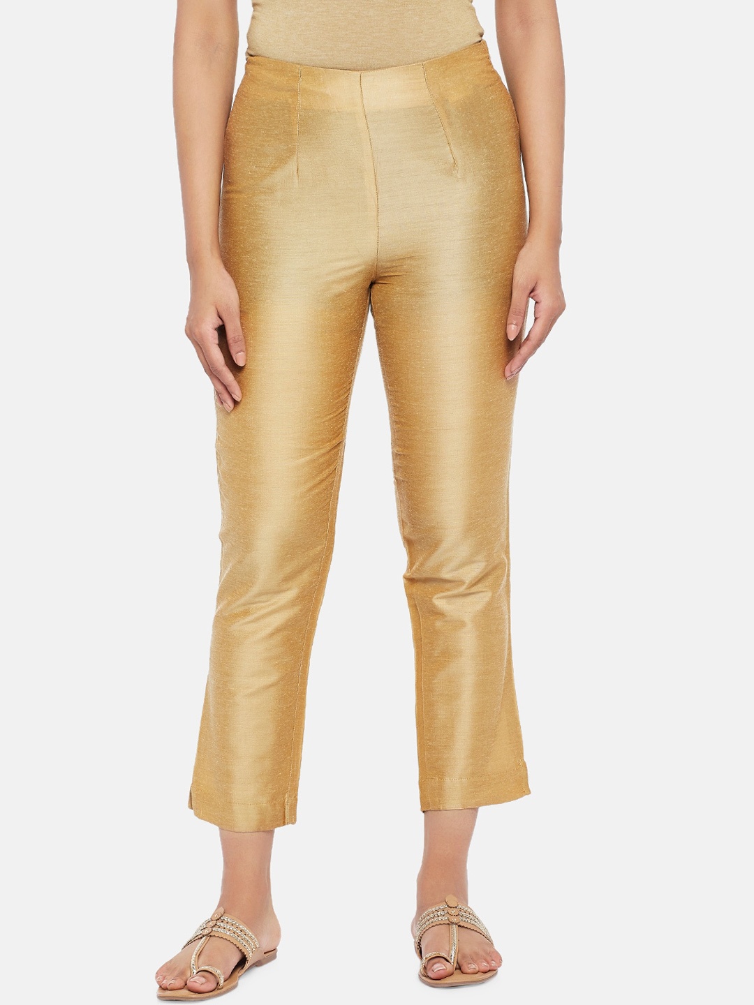 

RANGMANCH BY PANTALOONS Women Mid Rise Trousers, Gold