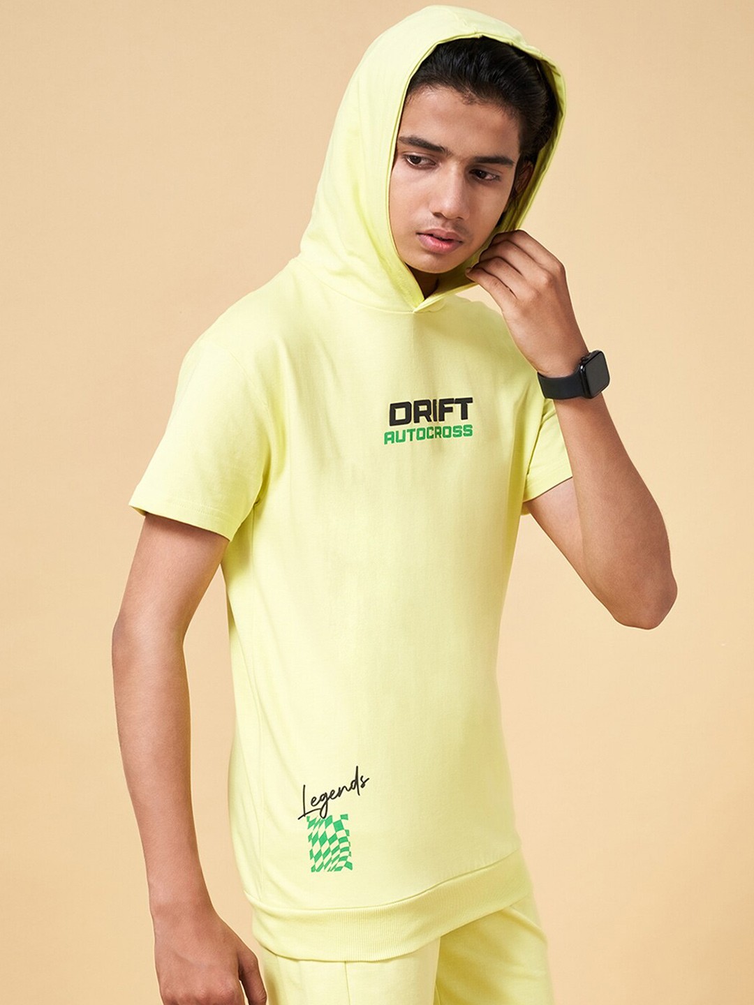 Coolsters by Pantaloons Boys Typography Printed Hooded Cotton T-Shirt, Yellow