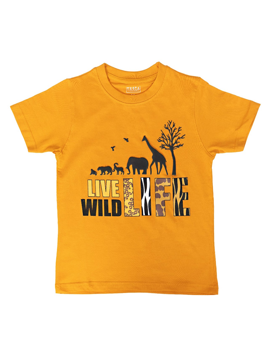 

THETA Boys Typography Printed Round Neck Cotton T-shirt, Yellow