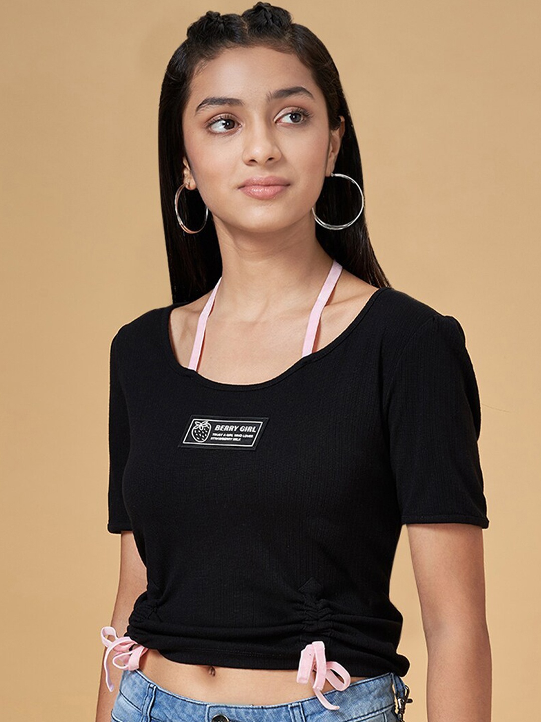 

Coolsters by Pantaloons Girls Typography Printed Tie Up Cotton T-Shirt, Black