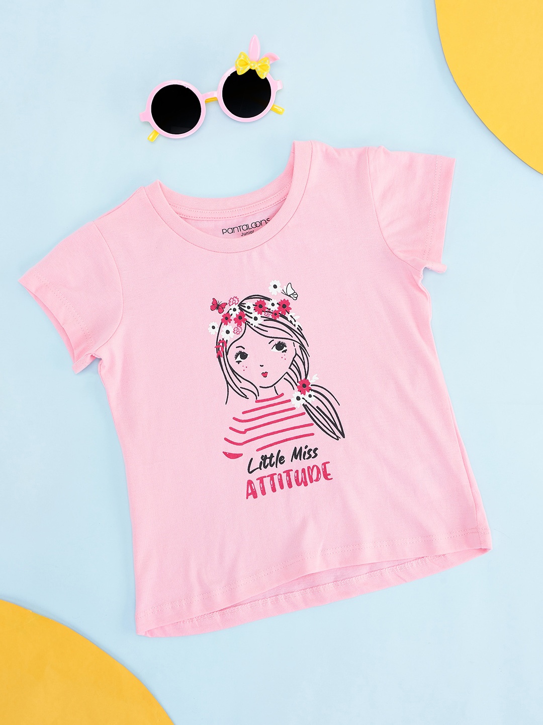 

Pantaloons Junior Girls Graphic Printed Cotton T-Shirt, Pink